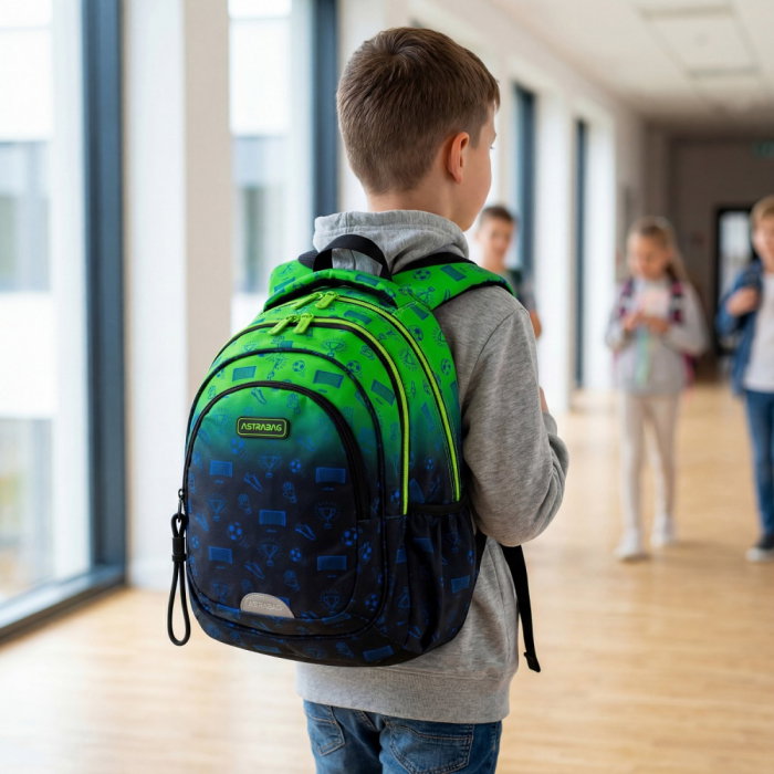 Rucsac Scolar 3 Compartimente Astrabag Ombre Football AB300 [10]