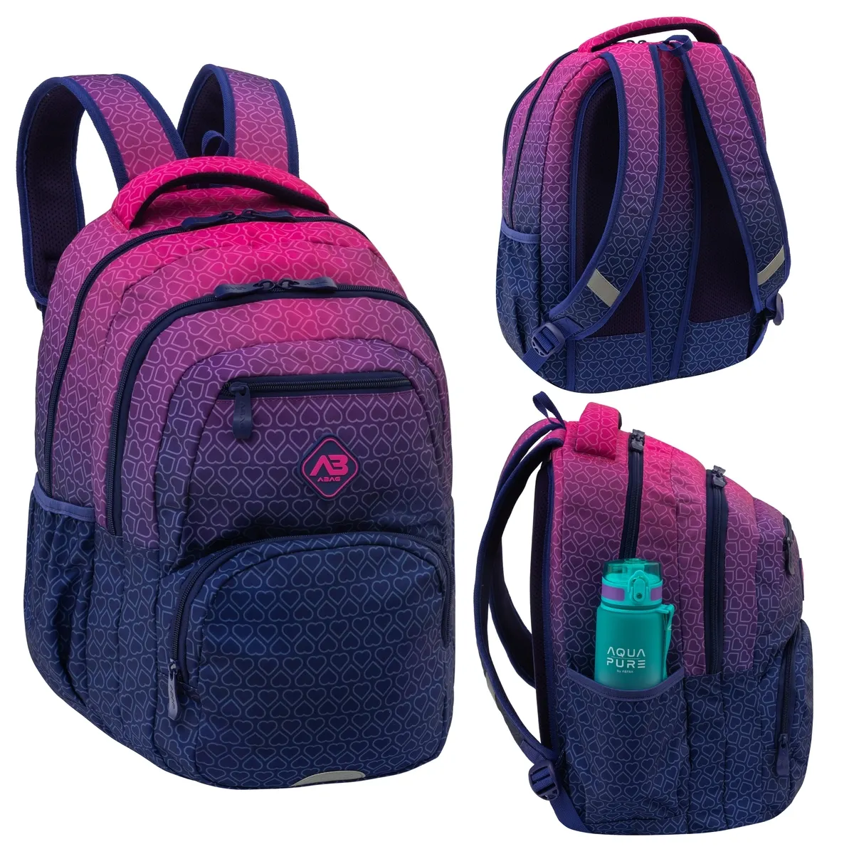Rucsac Școlar 3 Compartimente ABAG Hexagon PinkOmbre AB200 [2]