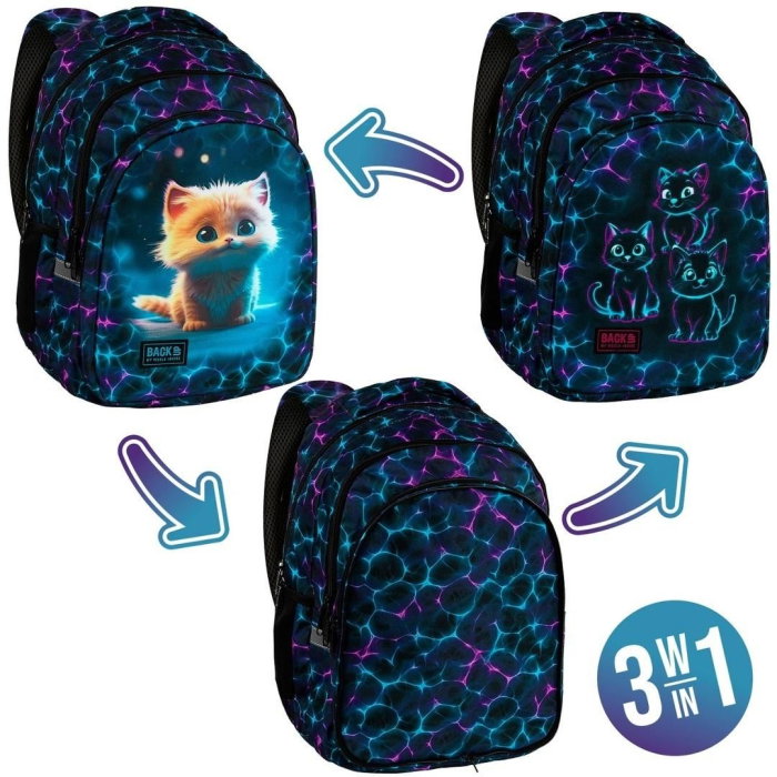 Rucsac Școlar BackUP 3 Compartimente Cats Neon Vibes [1]