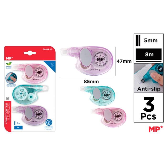 Set Bandă Corectoare IPB 5mm x 8m Culori Pastel 3 Bucăți PA464-02 [1]