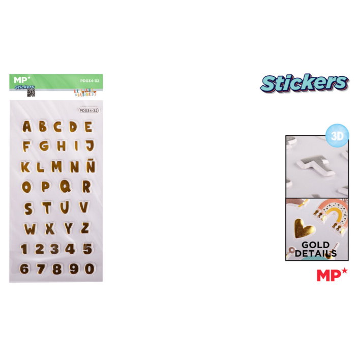 Set Stickere 3D Litere și Cifre Aurii MP PD034-32 - Decorare Elegantă [1]