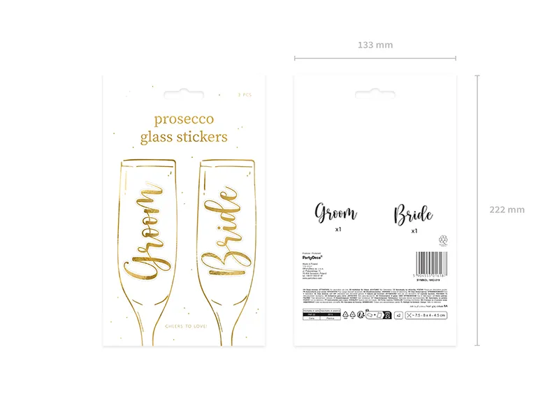 Stickere Pahare Nuntă Bride & Groom Aurii 2/Set [7]