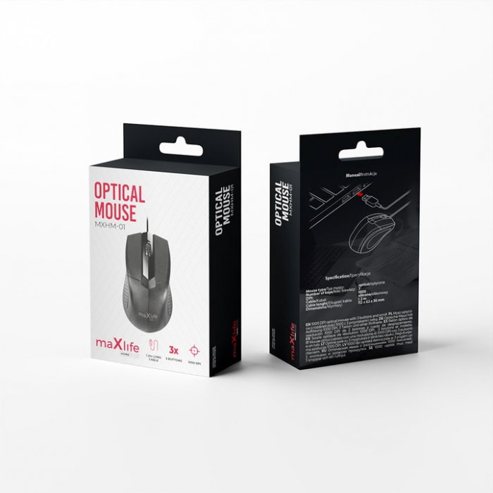 TEC MOUSE OPTIC CU FIR MAXLIFE HOME OFFICE NEGRU  MXHM-01 1000DPI 1.2 M [3]