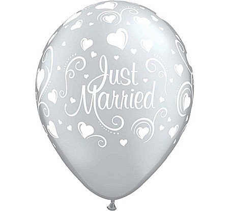 Baloane latex - GOD BALON LATEX JUST MARRIED AND HEARTS 28CM 6/SET 19136