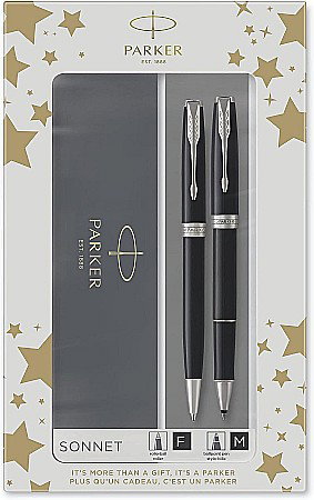 PARKER SET SONNET DUO ROLLER + PIX CT, BLACK AND SILVER 160398 [1]