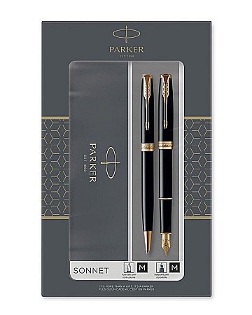Seturi Instrumente de lux - PARKER SET SONNET DUO STILOU + ROLLER GT, PENITA M, BLACK LACQUER AND GOLD 160394