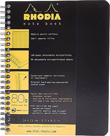Carnetele, notesuri pt studenti - RH BLOC NOTES A5+ SPIRA 80F AR BLACK RHODIA 193429C