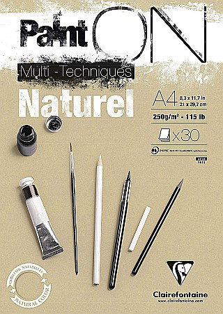FINE ARTS&GRAPHICS - CF BLOC DESEN A4 PAINT'ON 30F 250GR/m2 KRAFT NATUREL MULTI-TECHNIQUE 96540C