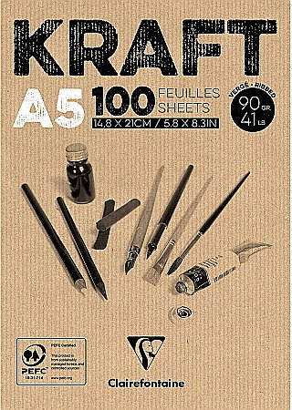 CF BLOC DESEN A5 100F 90GR/m2 KRAFT VergÃ© Brun, double face CLAIREFONTAINE 96544C [0]