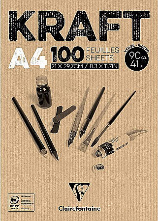 Blocuri de desen profesionale - CF BLOC DESEN A4 100F 90GR/m2 KRAFT VergÃ© Brun, double face CLAIREFONTAINE 96545C