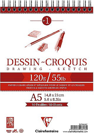 Blocuri de desen profesionale - CF BLOC DESEN A5 50F 125GR SPIRA CLAIREFONTAINE DESSIN CROQUIS 96616C