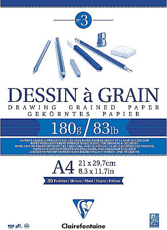 Blocuri de desen profesionale - CF BLOC DESEN A4 30F 180GR/m2 CLAIREFONTAINE DESSIN A GRAIN 96624C