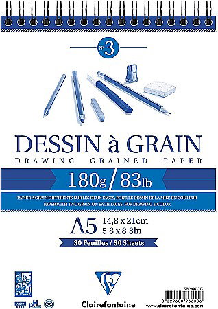 Blocuri de desen profesionale - CF BLOC DESEN A5 30F 180GR SPIRA CLAIREFONTAINE DESSIN A GRAIN 96633C