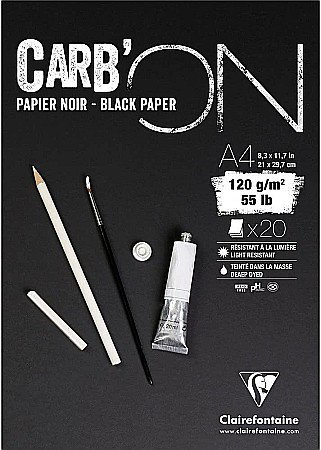Blocuri de desen profesionale - CF BLOC DESEN A4 CARBON 20F 120GR/m2 HARTIE NEAGRA Carb'ON CLAIREFONTAINE 975039C
