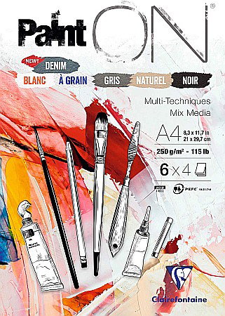 FINE ARTS&GRAPHICS - CF BLOC DESEN A4 PAINT'ON 24F 250GR/m2 DENIM CLAIREFONTAINE MULTI-TECHNIQUE 975410C