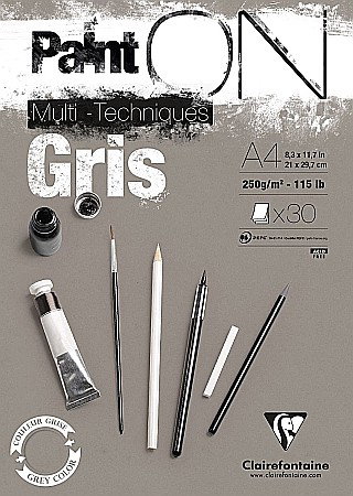 CF BLOC DESEN A4 PAINT'ON 30F 250GR/m2 GRIS PAD CLAIREFONTAINE MULTI-TECHNIQUE975809C [0]