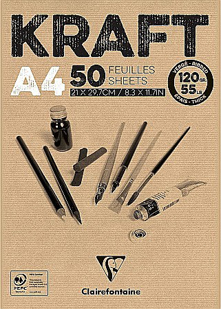 Blocuri de desen profesionale - CF BLOC DESEN A4 50F 120GR/m2 KRAFT VergÃ© Brun double face CLAIREFONTAINE 975815C