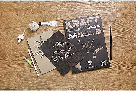 CF BLOC DESEN A3 60F 90GR/m2, hartie bicolor KRAFT Brun et Noir, double f CLAIREFONTAINE 975819C [1]