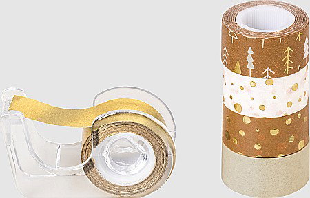 Fundite, Panglici , Benzi Craciun - KP MINI BANDA AUTOADEZIVA DECOR CU DISPENSER 12MM*3M 5/SET NATURA AURIE CRACIUN 3584538