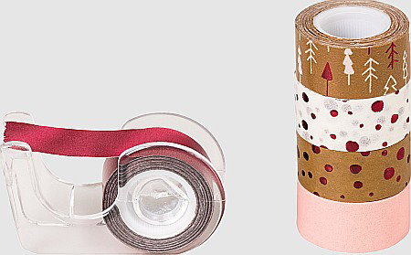 Fundite, Panglici , Benzi Craciun - KP MINI BANDA AUTOADEZIVA DECOR CU DISPENSER 12MM*3M 5/SET NATURA ROSIE CRACIUN 3584540