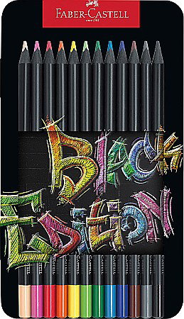 Creioane colorate - LEC CREIOANE COLORATE FABER-CASTELL BLACK EDITION 12/SET FC116413 CUTIE METAL