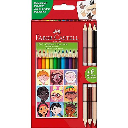 RECHIZITE SCOLARE IPB - LEC CREIOANE BICOLORE FABER-CASTELL CHILDREN OF THE WORLD 12+3 FC511514