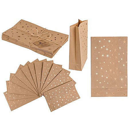 DE SEZON - BLU SACOSA CADOU 20*12*6CM KRAFT ARTIZANALA 12/SET STARS, CU SFOARA DE IUTA SI ETICHETA 180756
