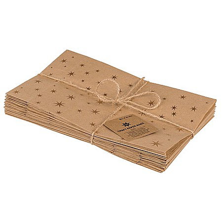 BLU SACOSA CADOU 20*12*6CM KRAFT ARTIZANALA 12/SET STARS, CU SFOARA DE IUTA SI ETICHETA 180756 [1]