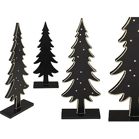 Braduti/ Stelute/ Accesorii impodobit - BLU BRAD DECOR 12*5*31CM DIN LEMN NEGRU CU STELUTE AURII 960427