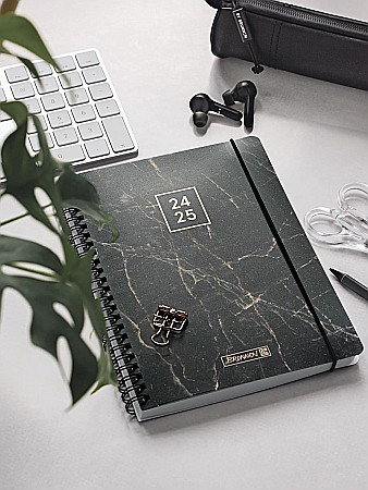 BR AGENDA SCOLARA SPIRA A6 PP DATATA ZILNIC 2024-2025 CU ELASTIC BLACK MARBLE 71755085/71855085 [3]