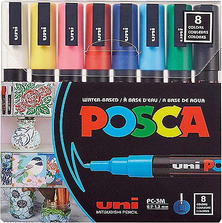 Markere textile H - MARKER UNI POSCA PC-3M 0.9-1.3MM BASIC 8 CULORI/SET 38190