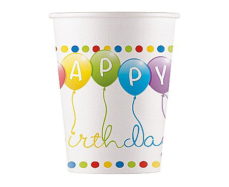 Farfurii/ Pahare/ Servetele/ Paie/ Tacamuri/ Fete masa - GOD PAHARE CARTON WM Happy Birthady Streamers , 200ml 8/set 93461