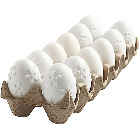 Ouă Decorative de Paște - CC OU PLASTIC ALB CU MODEL 6CM 51026 12/SET