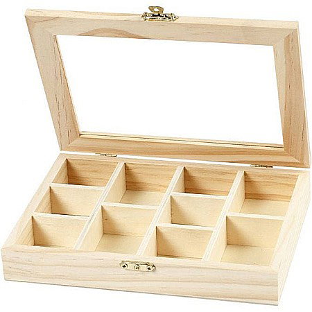 CC CUTIE LEMN 10 COMPARTIMENTE 15.5*20.5*3.5CM CAPAC STICLA 56930 [0]
