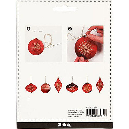 CC ORNAMENTE CRACIUN PT BRODAT, ROSII, 8.5-12 CM, HOLE SIZE 3 MM, 8/SET 219610 [3]