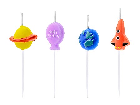 Decoratiuni/ Lumanari Tort/ Briose - PD LUMANARI TORT Space, mix, 2-3cm 4/set SCS-6
