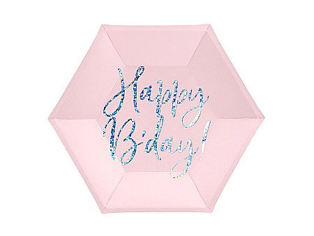 Farfurii/ Pahare/ Servetele/ Paie/ Tacamuri/ Fete masa - PD FARFURII CARTON Happy B'day!, light powder pink, 20cm 6/set TPP63-081PJ