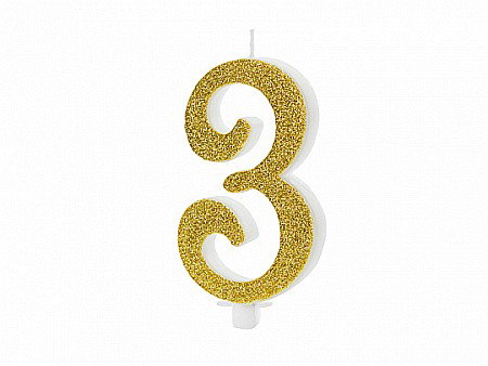 ARTICOLE PARTY - PD LUMANARI TORT Number 3, gold, 10cm SCU4-3-019
