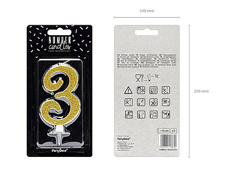 PD LUMANARI TORT Number 3, gold, 10cm SCU4-3-019 [1]