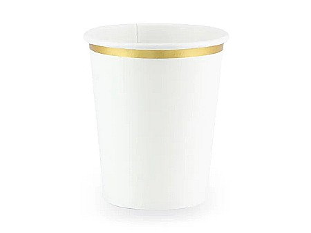 Farfurii/ Pahare/ Servetele/ Paie/ Tacamuri/ Fete masa - PD PAHARE CARTON , alb cu dunga aurie, 260ml 6/SET KPP30-008-EU3