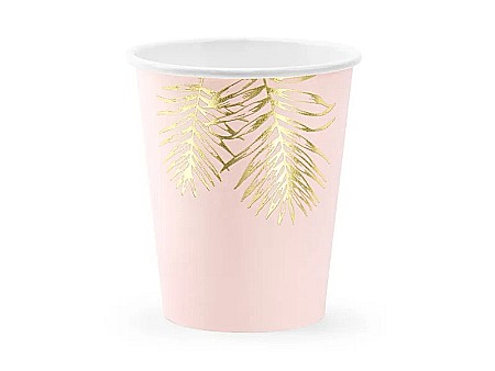 Farfurii/ Pahare/ Servetele/ Paie/ Tacamuri/ Fete masa - PD PAHARE CARTON, Cups Leaves, light pink, 220ml 6/SET KPP54-081J-EU3