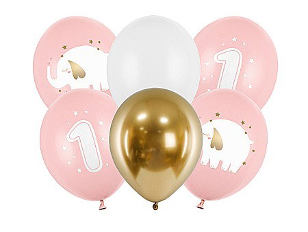 Baloane latex - PD BALOANE Balloons 30 cm, One year, Pastel Pale Pink 6/set SB14P-322-081J-6