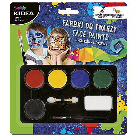 ARTICOLE COPII - DE SET PICTURA PE FATA CU PENSULA SI APLICATOR 6 CULORI KIDEA FDT6KA