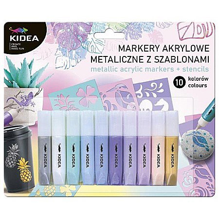 FINE ARTS&GRAPHICS - DE MARKERE CU VOPSEA ACRILICA 10 CULORI METALICE + SABLOANE KIDEA MAM10KSKA