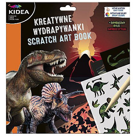 Carti de Colorat pentru copii - DE CARTE DE COLORAT SCRATCH ART BOOK 3 COLI + SABLON DINOZAURI KIDEA KWSBKA