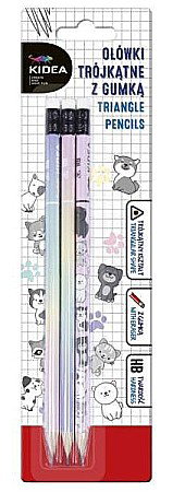 Creioane - DE CREION TRIUNGHIULAR HB CU RADIERA 3/SET CULORI PASTEL KIDEA OTGUN3KA