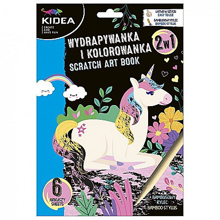 Carti de Colorat pentru copii - DE CARTE DE COLORAT SCRATCH ART BOOK 6 COLI UNICORN KIDEA WKBKA