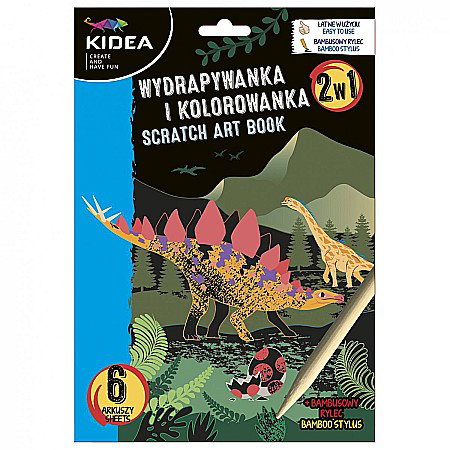 Carti de Colorat pentru copii - DE CARTE DE COLORAT SCRATCH ART BOOK 6 COLI DINOZAURI KIDEA WKCKA