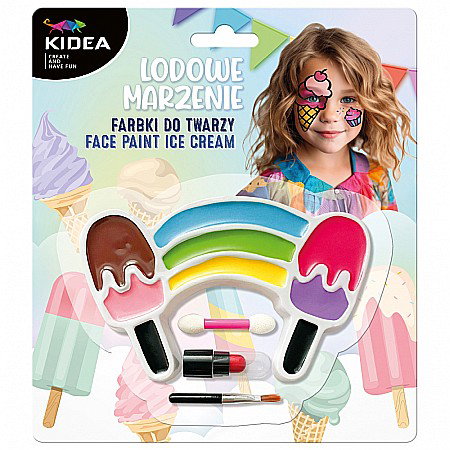 Machiaj, Tatuaje, Masti - DE SET PICTURA PE FATA COPII 8 CULORI + APLICATOR, PENSULA SI RUJ ICE CREAM KIDEA FDTLM9KA