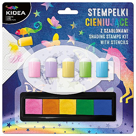 Stampile Copii - DE STAMPILE 5 CULORI/SET CU SABLOANE SI BURETE APLICATOR KIDEA SCSKA